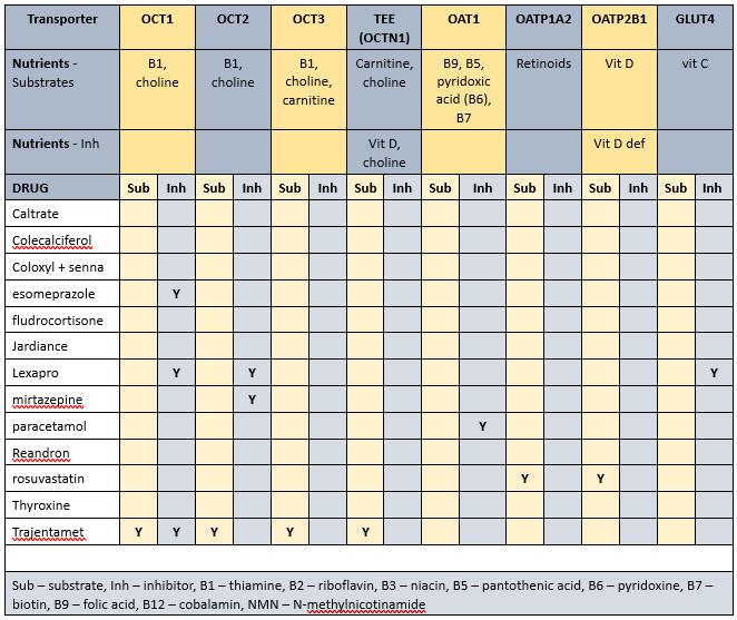 Mr ADM's drug-nutrient-transporter matrix 1 for MedNut Mail article Albumin and vitamins Drug-nutrient-transporter matrix 1 in MedNut Mail article Albumin and vitamins