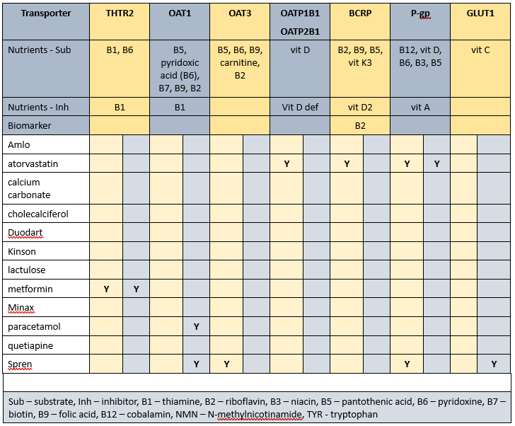 Mr ADN's drug-nutrient-transporter matrix 2 in Albumin and minerals in combination Transporter 2 matrix for Mr ADN's case study in Albumin and minerals in combination