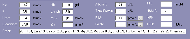 Mrs ADK's blood test results as part of our case study in MedNut Mail article About Albumin Blood test results for Mrs ADK in the case study in our article About Albumin