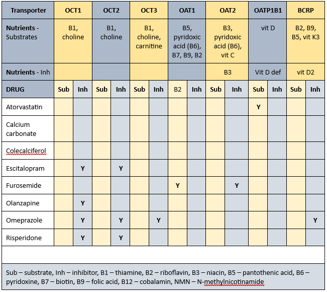 Mrs ADK's drug-nutrient-transporter matrix as part of our case study in MedNut Mail article About Albumin Drug-nutrient-transporter matrix for Mrs ADK's prescribed medications in About Albumin